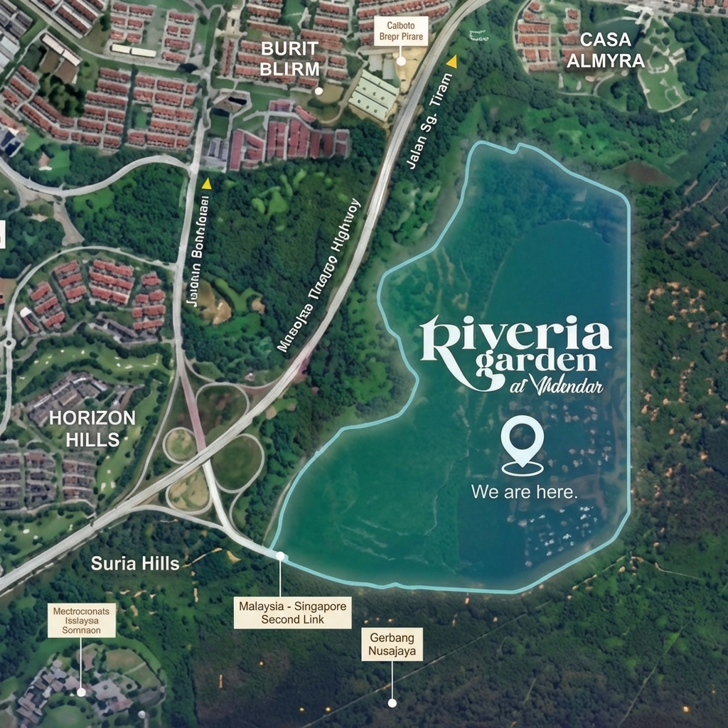 Map showing the Riveria Garden Wawari township location in Iskandar Puteri